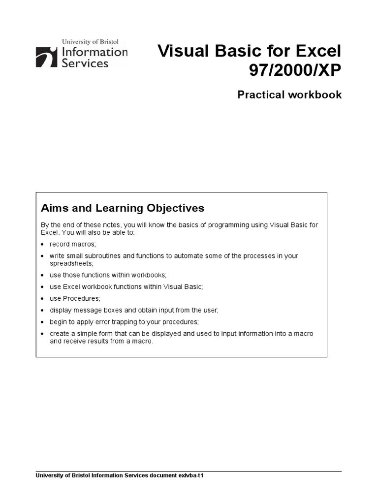 Visual Basic For Excel 97-2000-XP | PDF | Microsoft Excel | Visual ...