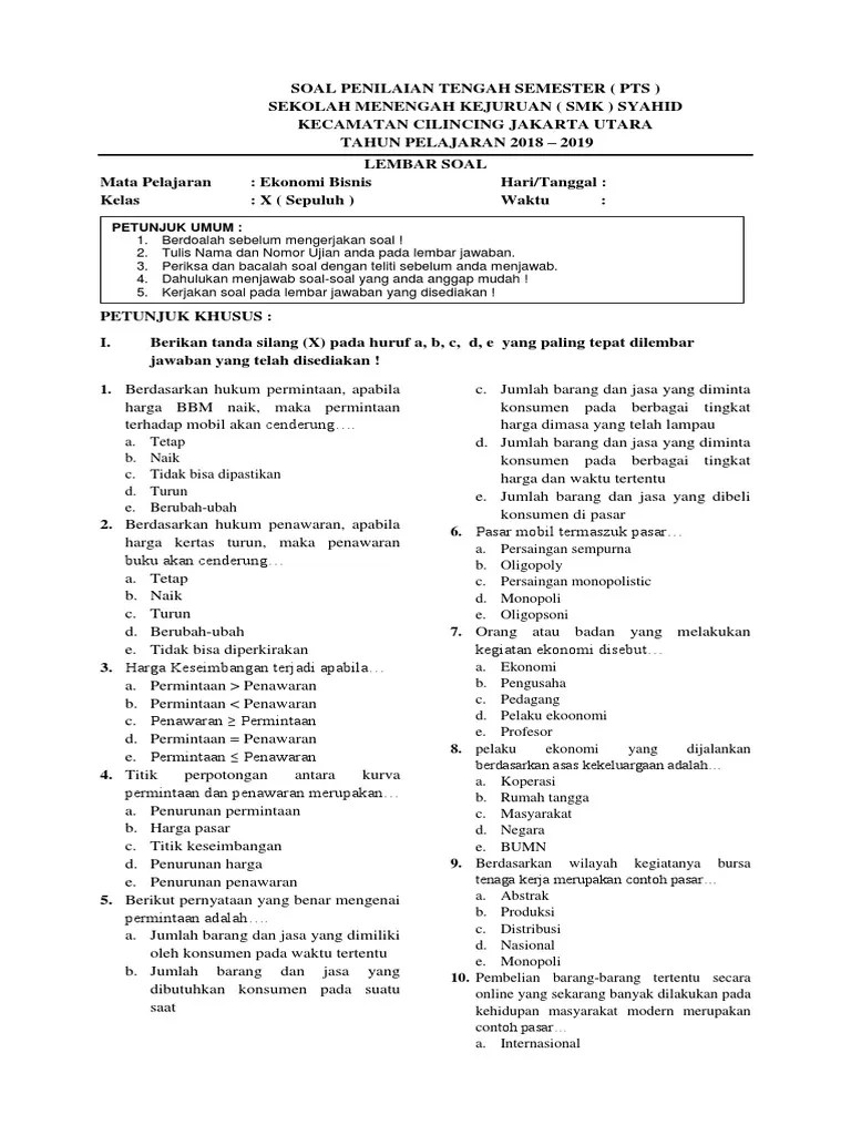 Ppt ekonomi bisnis smk kelas x. Soal Penilaian Tengah Semester Ekonomi Bisnis Pdf