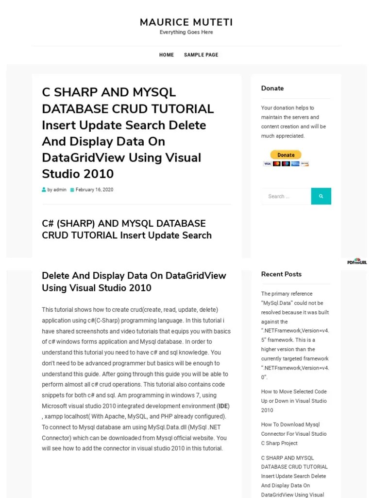 C# (SHARP) AND MYSQL DATABASE CRUD - Insert, Update, Search, Delete And ...