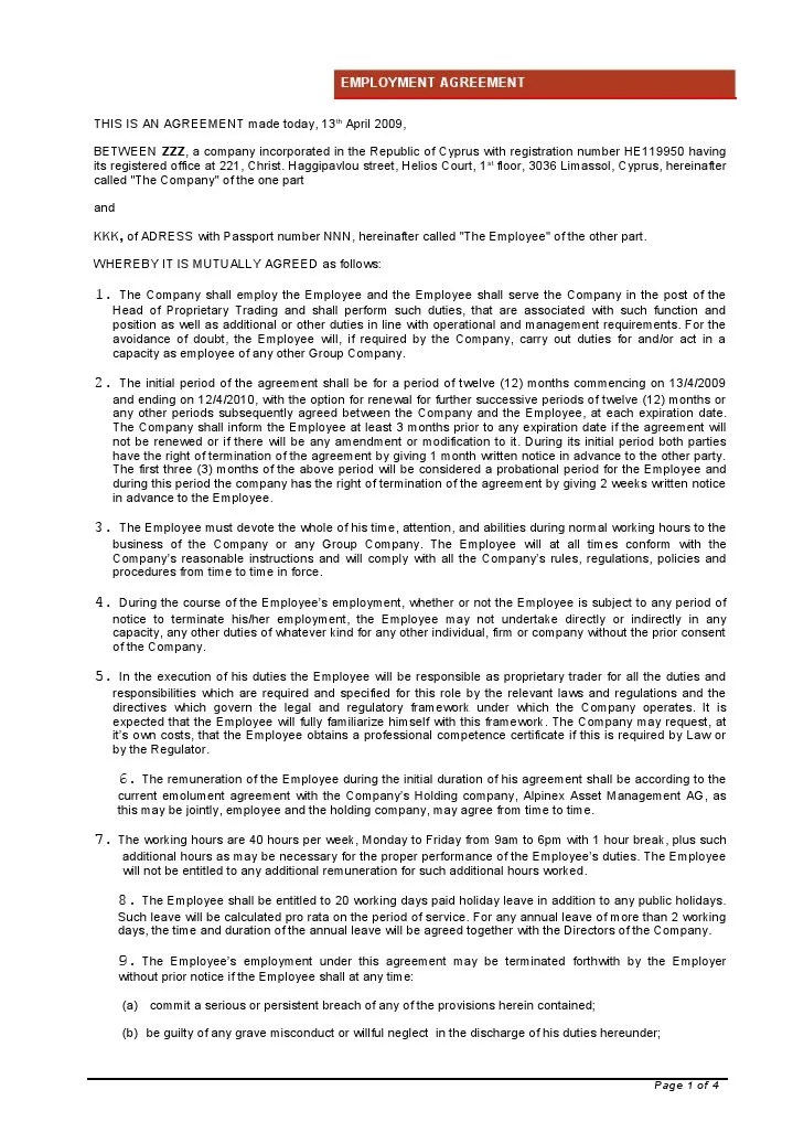 Contract Of Employment | PDF | Confidentiality | Personally ...