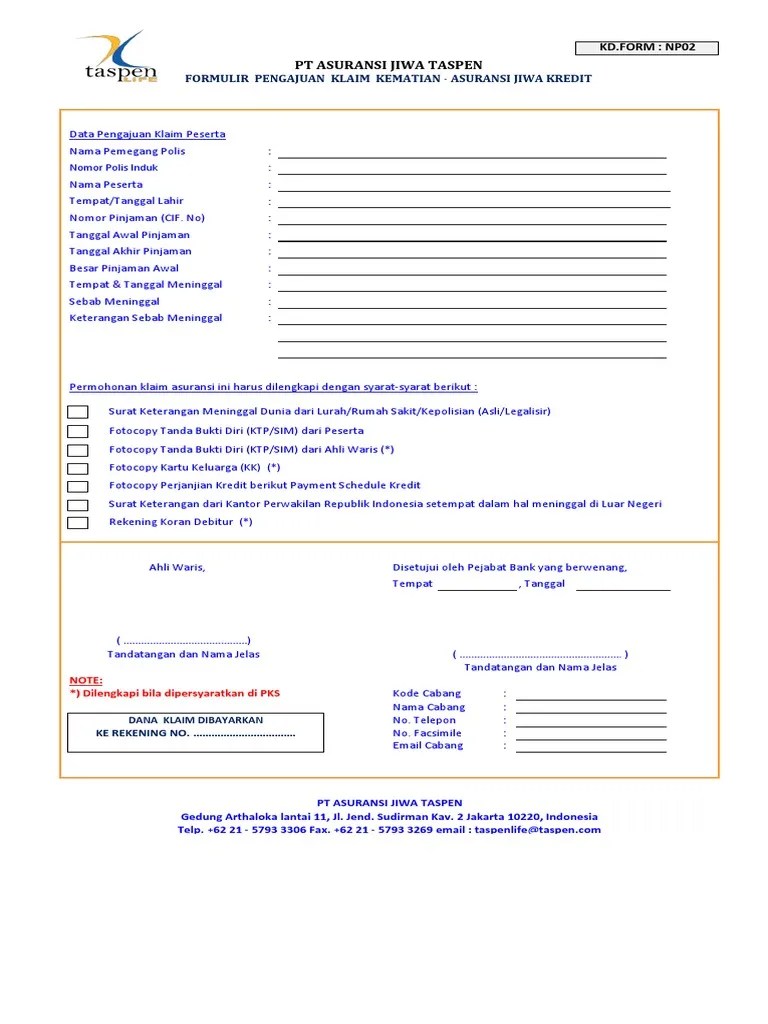 Form Klaim Meninggal (TCL) | PDF