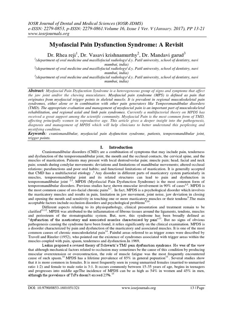 Myofascial Pain Dysfunction Syndrome - A Revisit | PDF | Myofascial Trigger Point | Analgesic