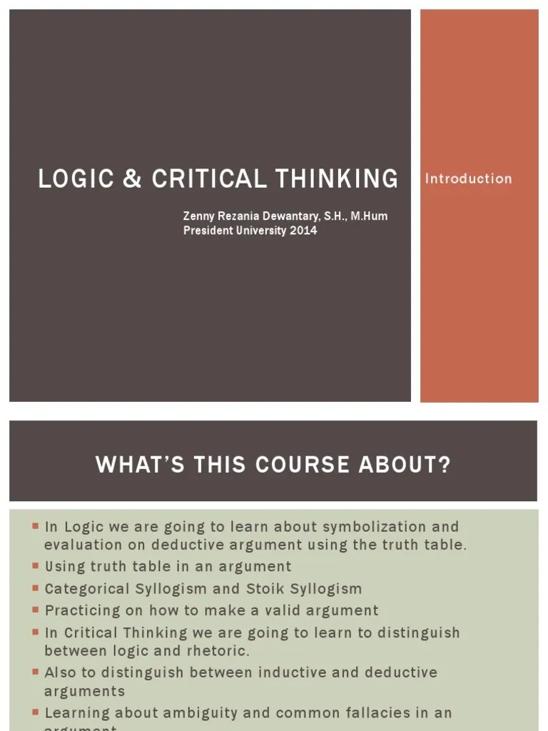 LOGIC & CRITICAL THINKING Slides | PDF | Argument | Reason