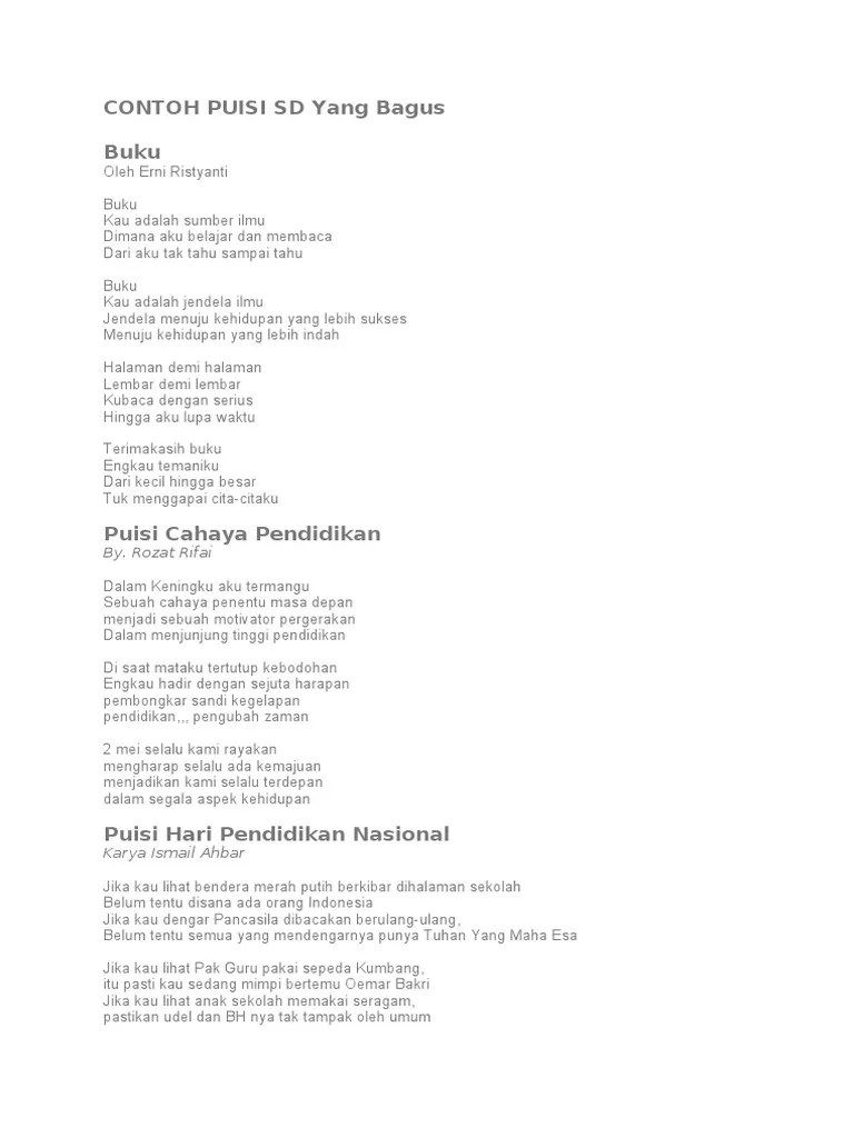 Sang surya | lia | judul puisinya diantaranya sang surya, bunda, sahabat, guruku, ayah, dll. Contoh Puisi Sd Bagus 4 Pdf