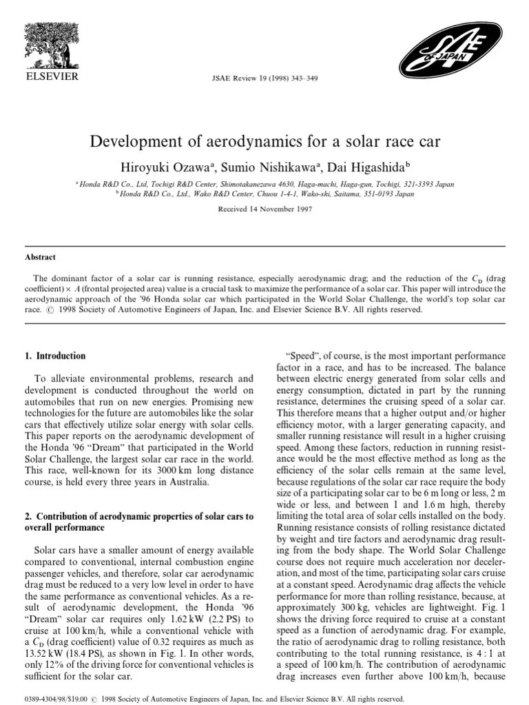 Development Of Aerodynamics For A Solar Race Car | PDF | Lift (Force ...