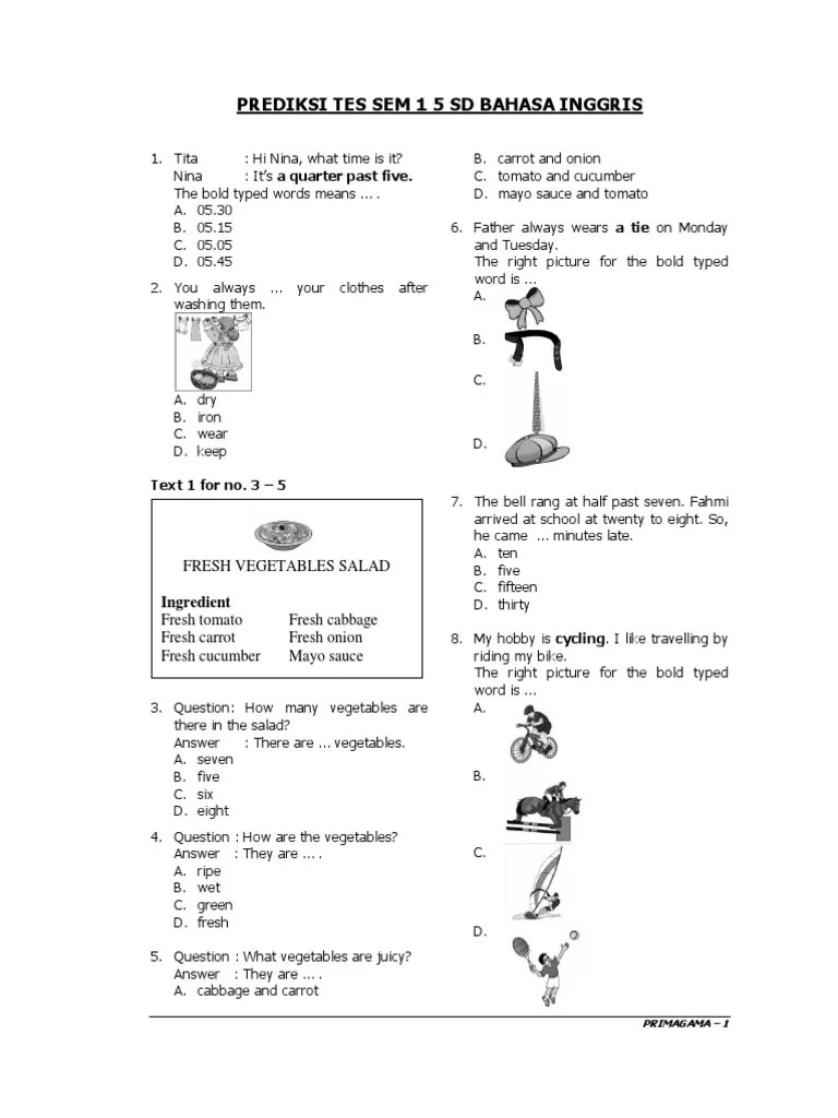 50+ contoh soal bahasa inggris kelas 1 sd dan kunci jawabannya untuk latihan soal uts atau uas semester 1 dan 2 sesuai kurikulum terbaru . Soal Bahasa Inggris Sd Kelas 5 Semester 2 | Bagikan Kelas