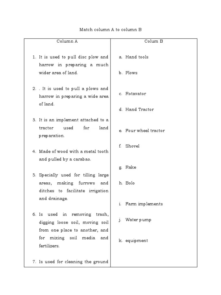 Match Column A To Column B | PDF