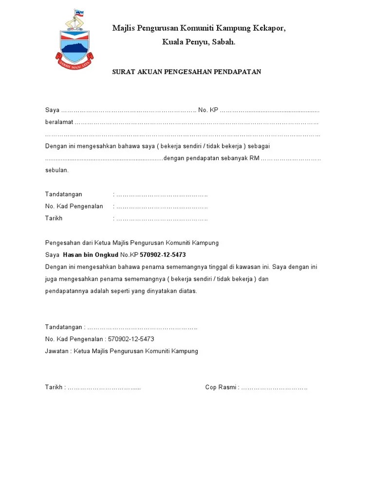 Download as pdf, txt or read online from scribd. Surat Akuan Pengesahan Pendapatan Pdf