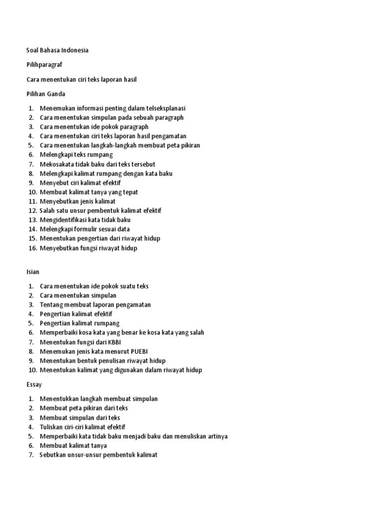 Soal Bahasa Indonesia | PDF