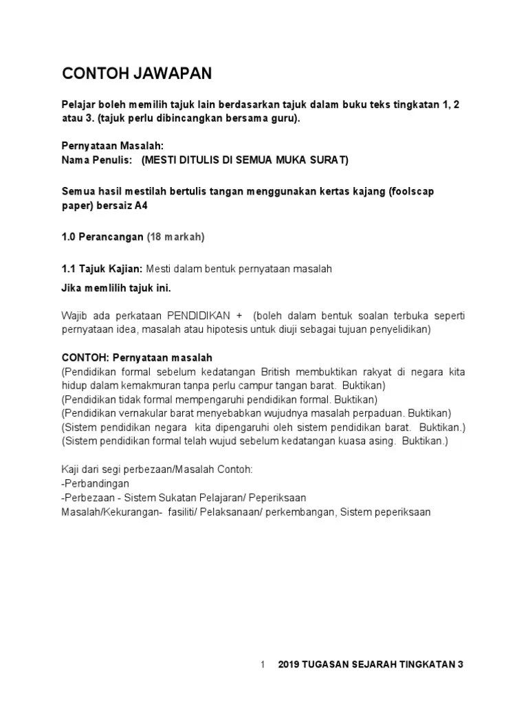 (iii) buku spesifikasi kurikulum matematik tingkatan 4 ini ialah terjemahan yang sah daripada buku curriculum specifications form 4 mathematics terbitan curriculum development centre, ministry of education malaysia, putrajaya. Contoh Rangka Tugasan Sejarah Tingkatan 3 Word Pdf