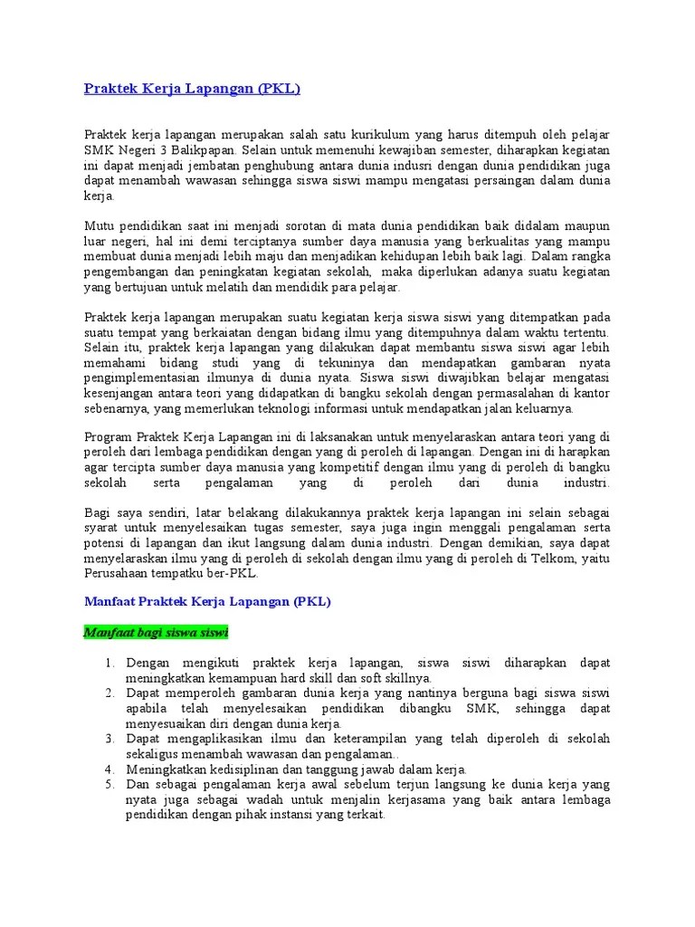 Manfaat Praktek Kerja Lapangan Ke - 1 | PDF