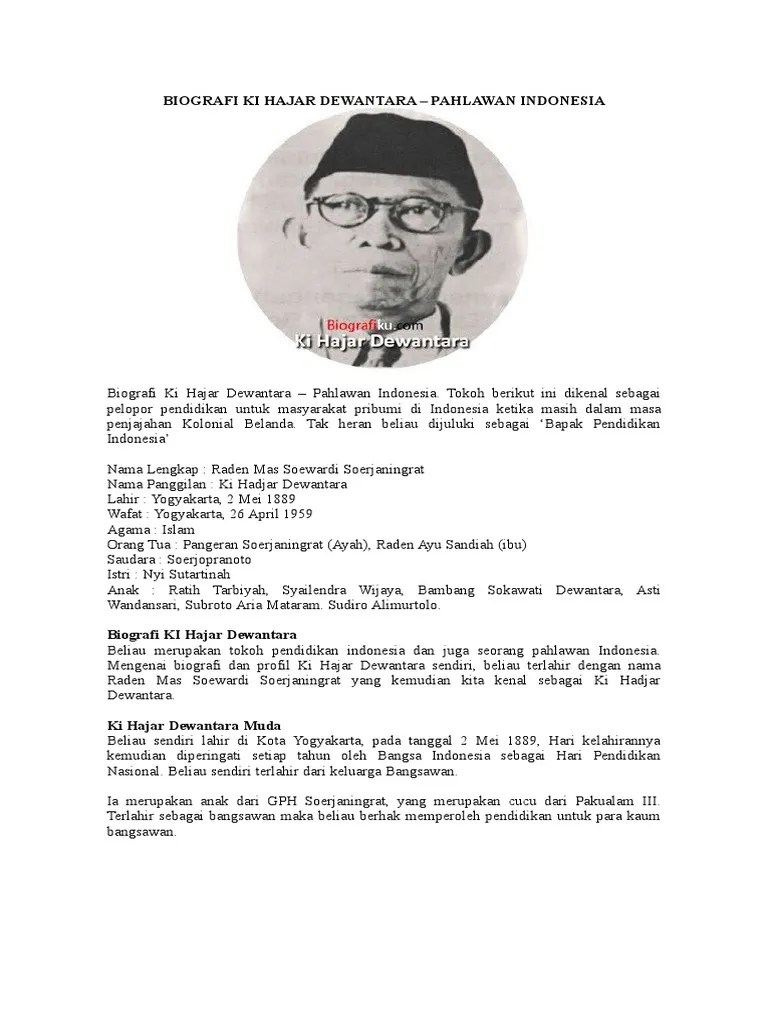Biodata Pahlawan Nasional Ki Hajar Dewantara