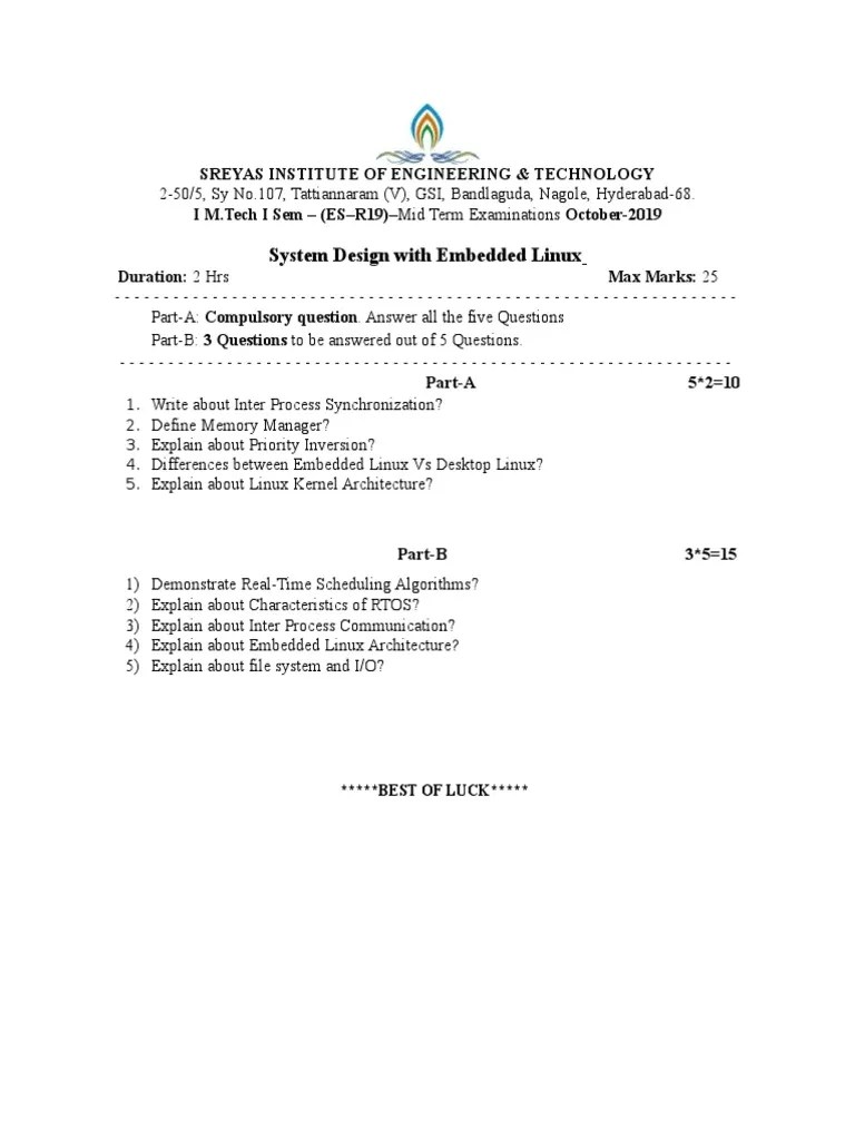 Embedded Linux Midterm Exam Questions | PDF