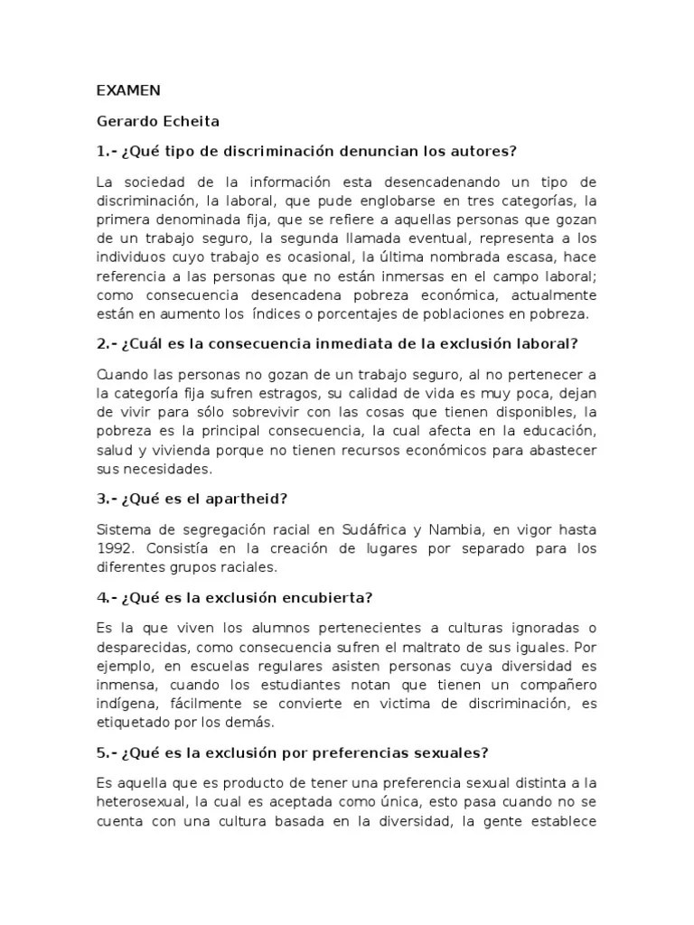 Examen, Gerardo Echeita | Descargar Gratis PDF | Invalidez | Inclusión (Educación)