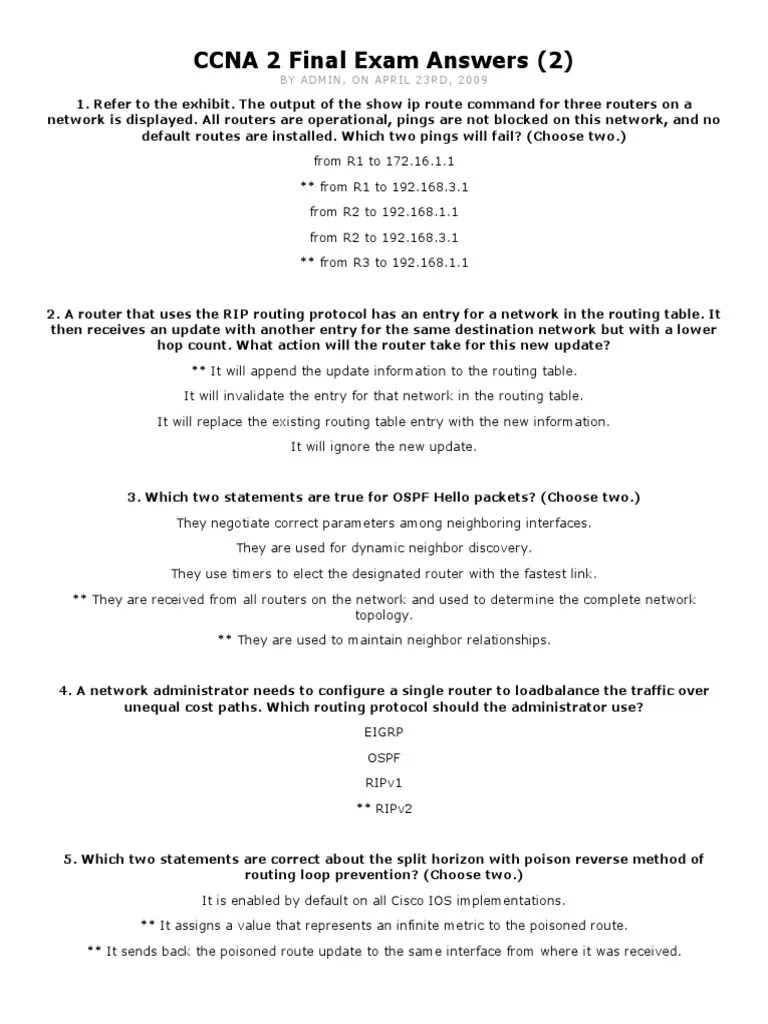 CCNA 2 Final Exam Answers | PDF | Cisco Systems | Router (Computing)