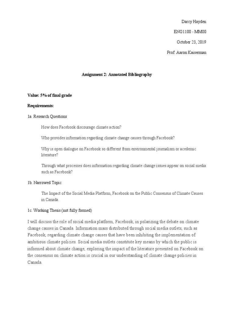 Assignment 2: Annotated Bibliography - ENG 1100 | PDF | Social Media ...