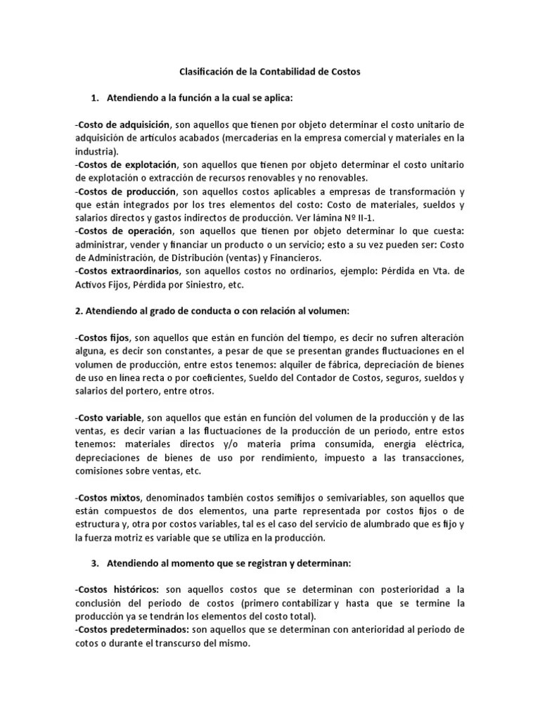 Clasificación De La Contabilidad De Costos | PDF | Costo | Contabilidad