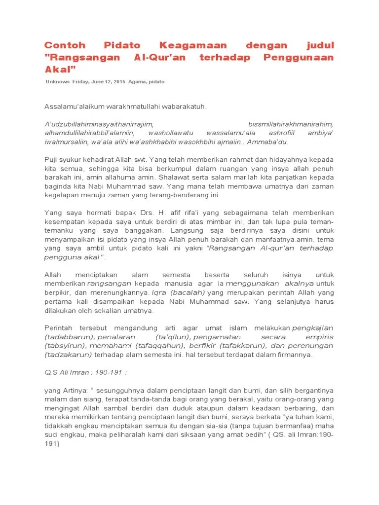 Contoh Pidato Keagamaan Dengan Judul | PDF