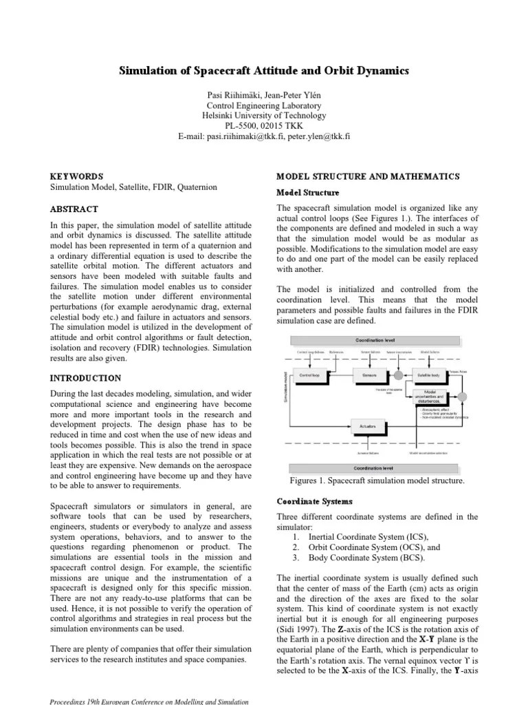 Simulation Of Spacecraft Attitude And Orbit Dynamics | PDF | Attitude Control | Cartesian ...