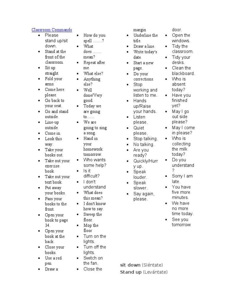 Classroom Commands | PDF | Language Arts & Discipline | Home & Garden