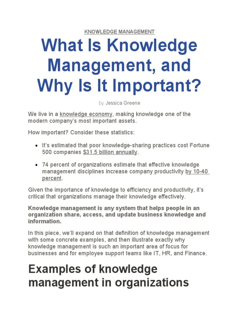 What Is Knowledge Management, And Why Is It Important | PDF | Knowledge ...