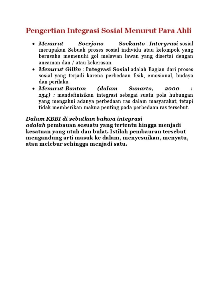 Pengertian Integrasi Sosial Menurut para Ahli | PDF