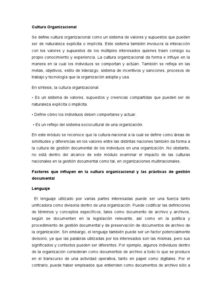 Cultura Organizacional 1 | PDF | Liderazgo | Cultura Organizacional