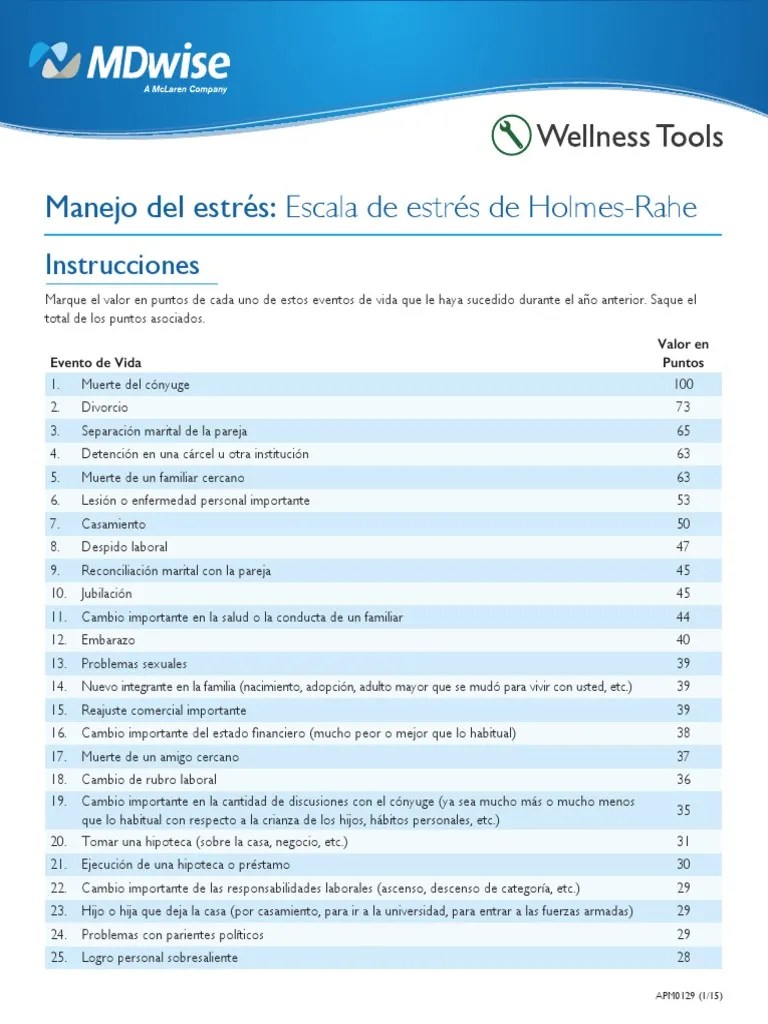 Stress Holmes-Rahe Life Stress Inventory ESP | PDF | Adultos | Violencia