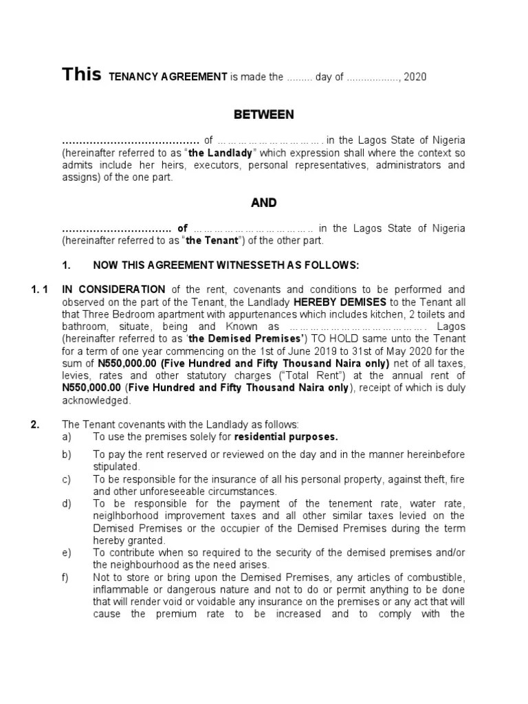 Tenancy Agreement | PDF | Landlord | Leasehold Estate