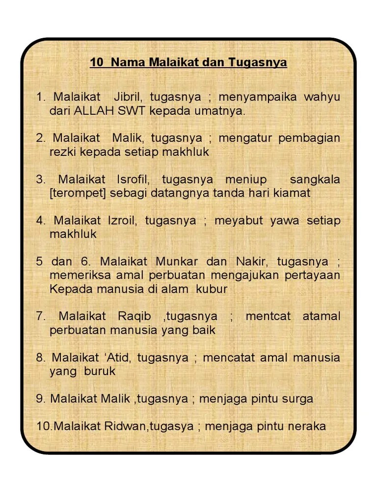 10 Nama Nama Malaikat Dan Tugasnya Brainly