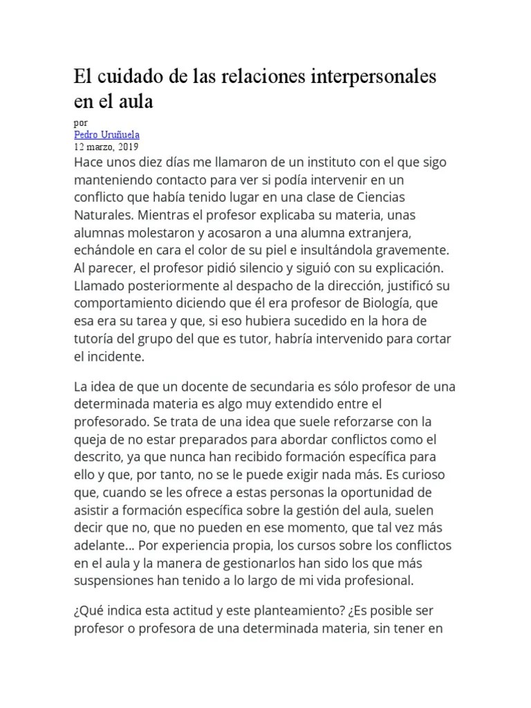 El Cuidado De Las Relaciones Interpersonales En El Aula | PDF | Salón ...
