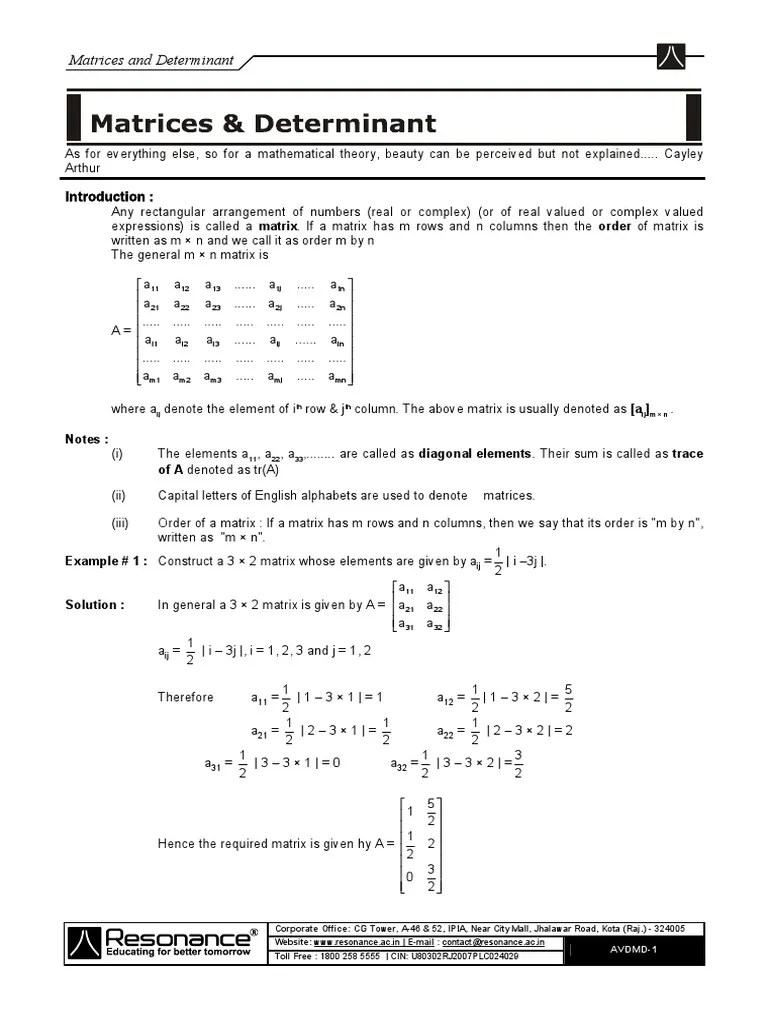 (10964) Sheet 01 Matrices And Determinant B PDF | PDF | Matrix ...