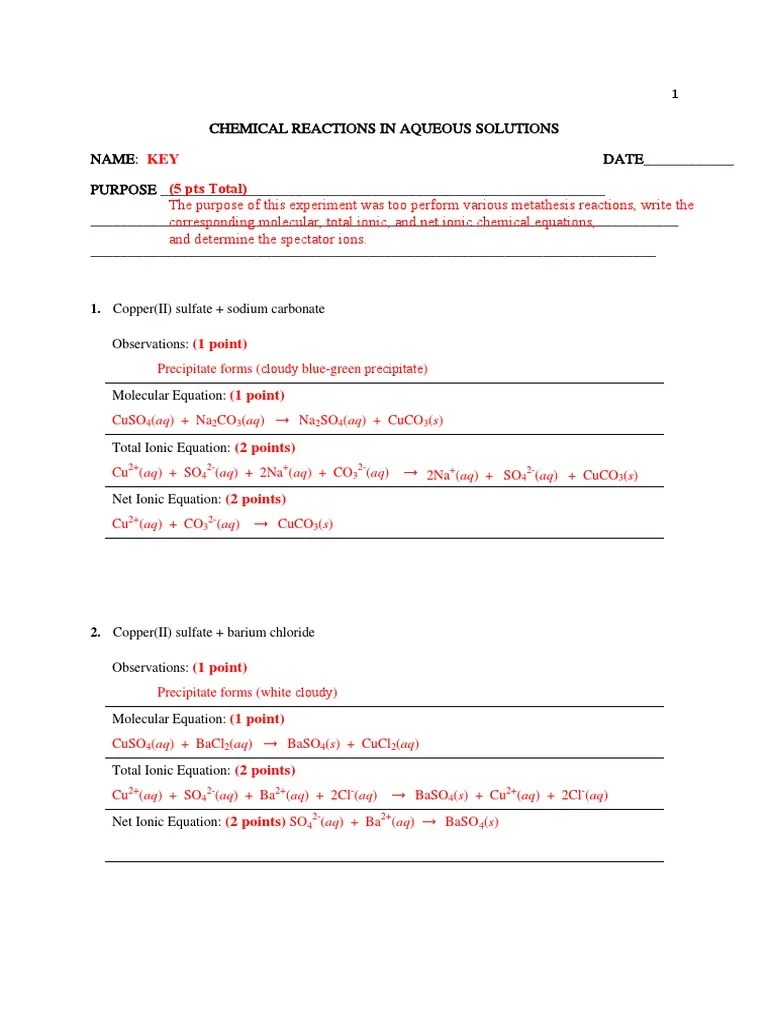 Chemical Reactions In Aqueous Solution | PDF | Precipitation (Chemistry ...
