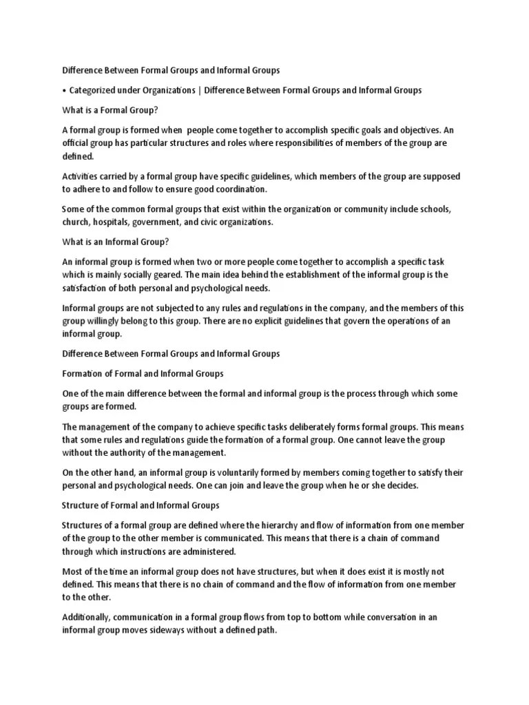 Difference Between Formal Groups And Informal Groups | PDF | Urbanization | Urban Area