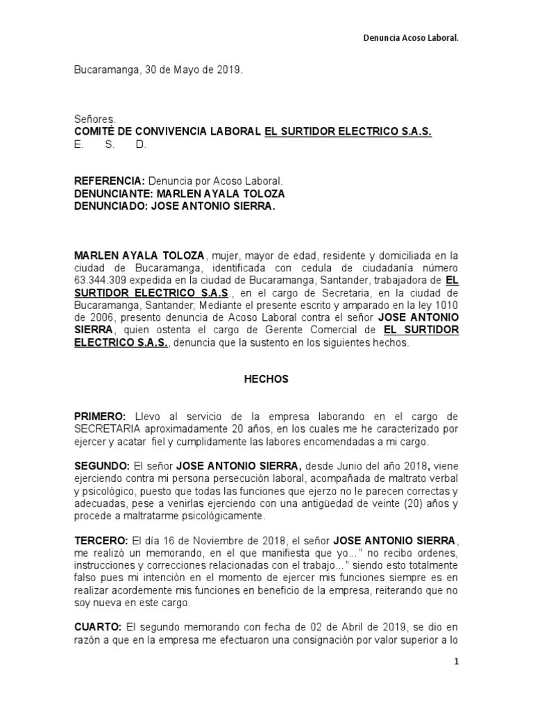 Modelo Denuncia Acoso Laboral | PDF | Sociedad | Labor