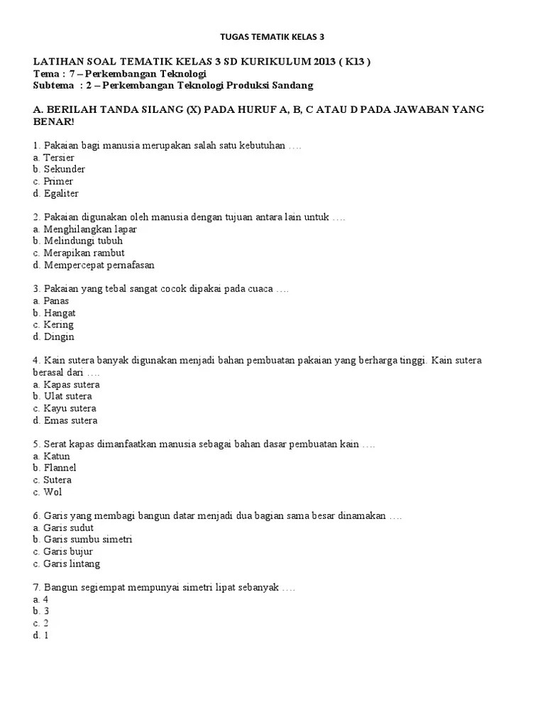 Tugas Tematik Kelas 3 | PDF