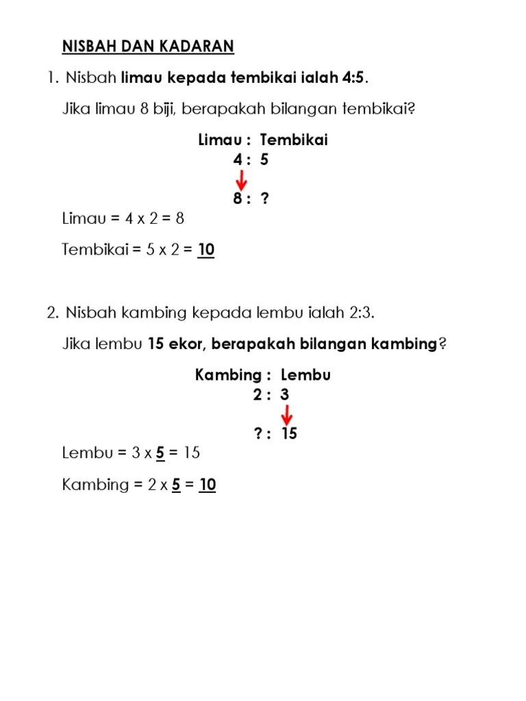 Nyatakan nisbah bilangan musang dan lembu kepada jumlah bilangan semua haiwan. Nisbah Dan Kadaran Tahun 6 Pdf