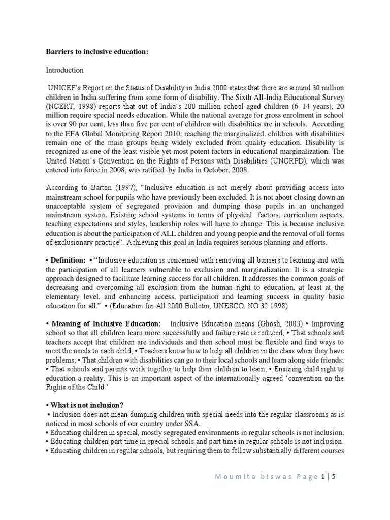 Barriers To Inclusive Education | PDF | Inclusion (Education) | Special Education