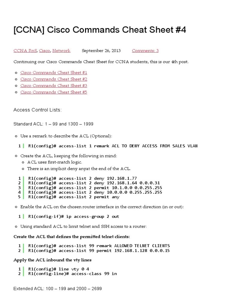 (CCNA) Cisco Commands Cheat Sheet #4 | PDF | Ip Address | Network Protocols