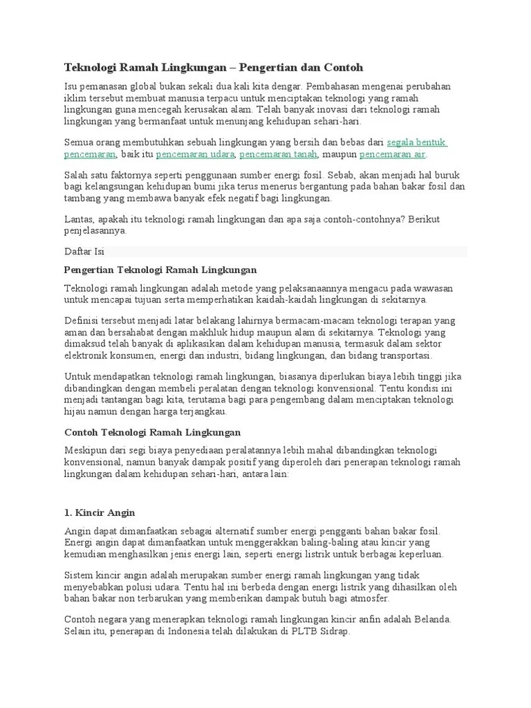 Teknologi Ramah Lingkungan Word | PDF