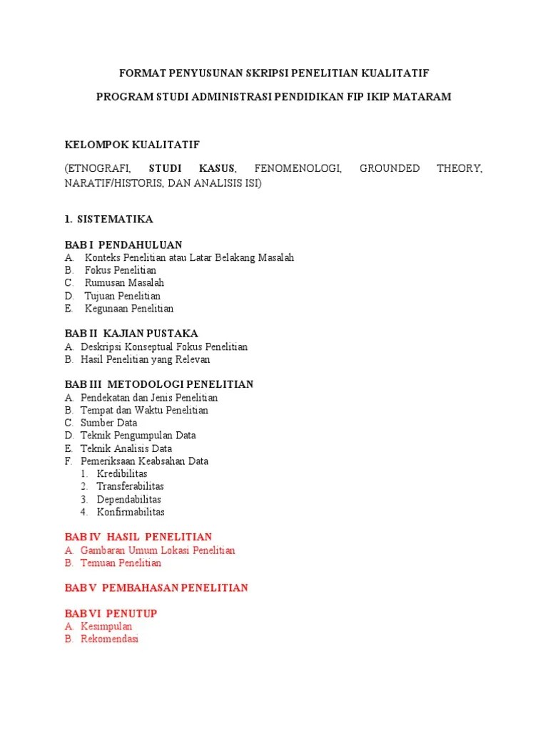 Format Penyusunan Skripsi Penelitian Kualitatif | PDF
