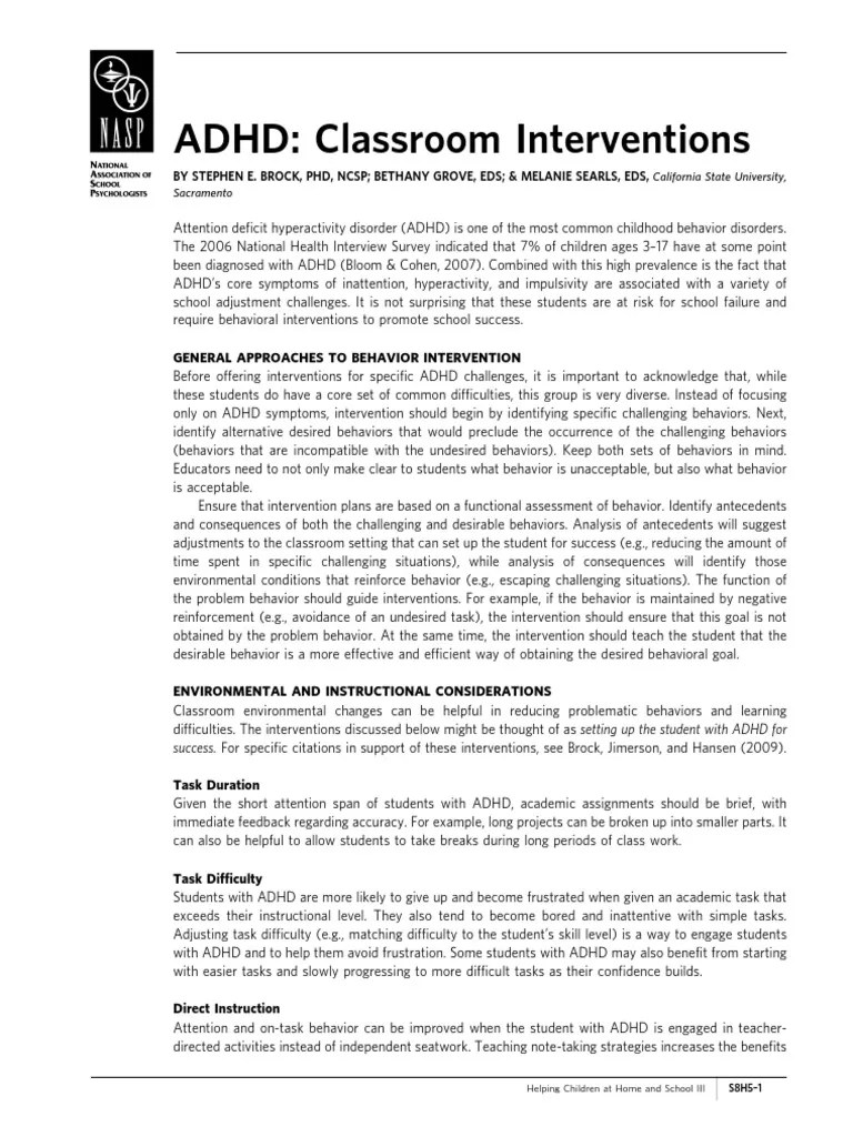 ADHD Classroom Interventions PDF | Download Free PDF | Attention Deficit Hyperactivity Disorder ...
