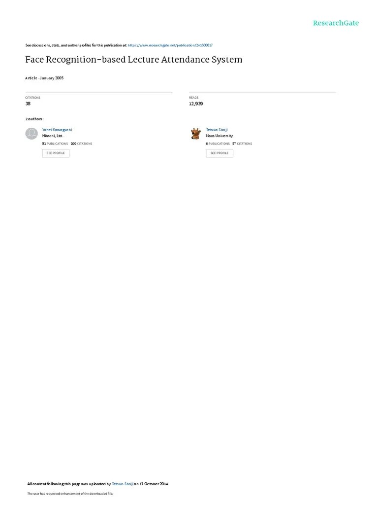 Face Recognition-Based Lecture Attendance System: January 2005 | PDF ...