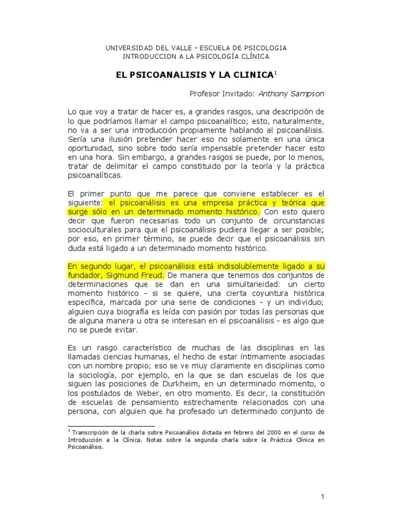 Psicoanálisis Y Clínica PDF | PDF | Psicoanálisis | Mente Inconsciente