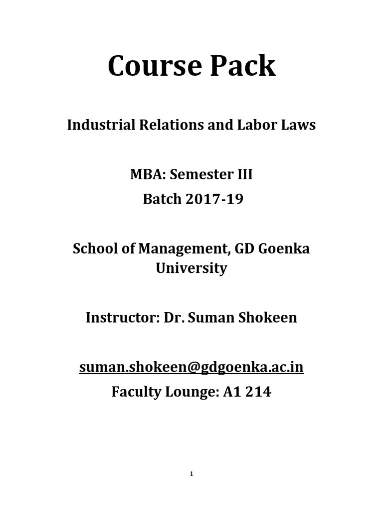 Course Pack - HRM8702 - Industrial Relations And Labour Laws - MBA III Sem | PDF | Industrial ...