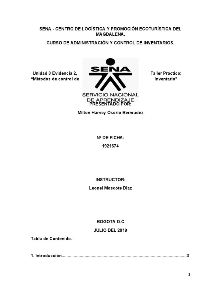 Trabajo Taller Práctico Métodos De Control De Inventario | PDF | Inventario | Ciencia De Sistemas