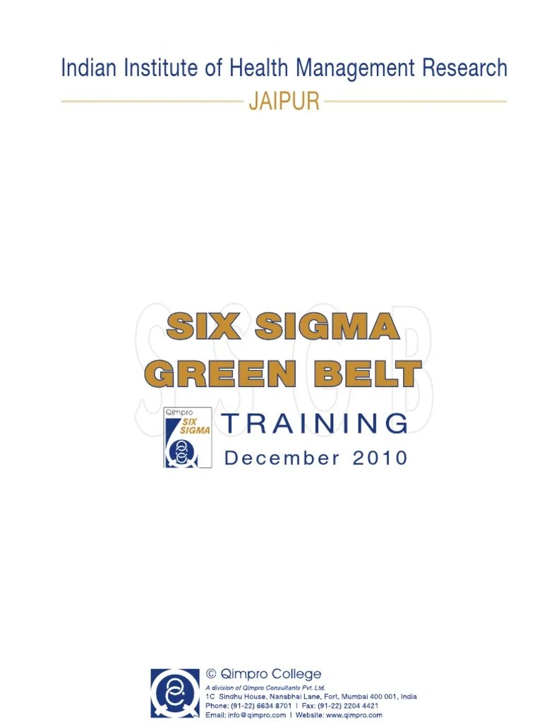 Six Sigma Green Belt Training Handout - IIHMR | PDF | Six Sigma | Lean ...