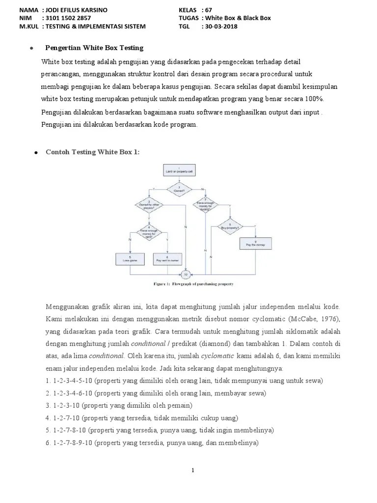 Makalah - Pengertian & Contoh Perhitungan White Box Testing | PDF
