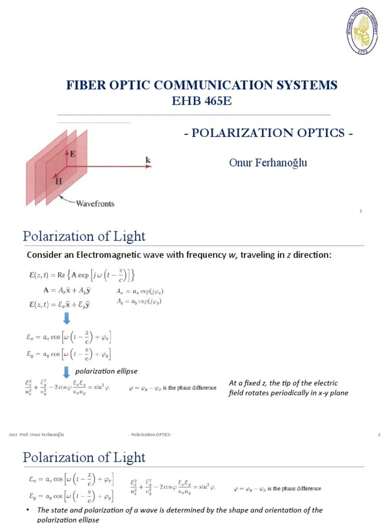 EHB465E Lecture 5 - Polarization Optics | PDF | Polarization (Waves ...