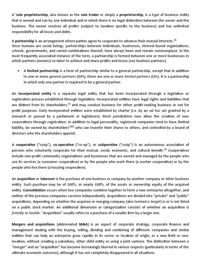 Types Of Business Organizations | PDF | Partnership | Limited Partnership